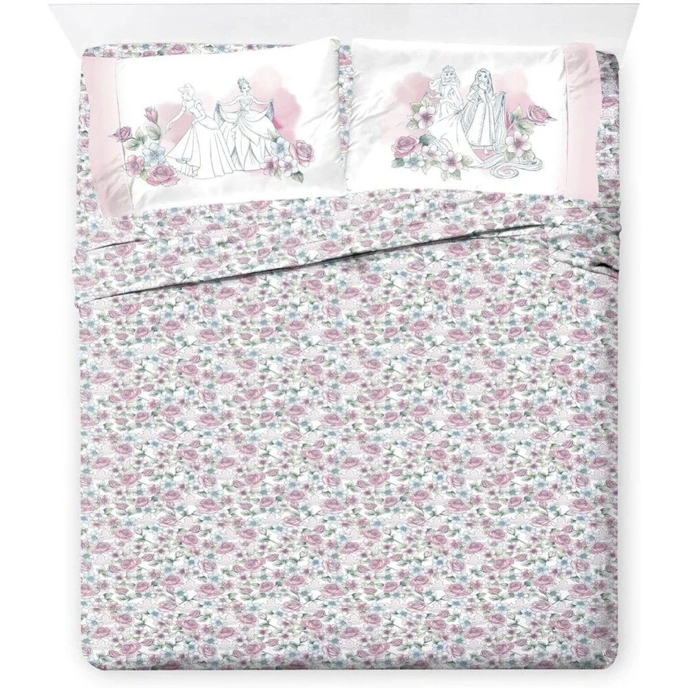 Kids' Pink Princess Comforter Set with Castle & Floral Motifs
